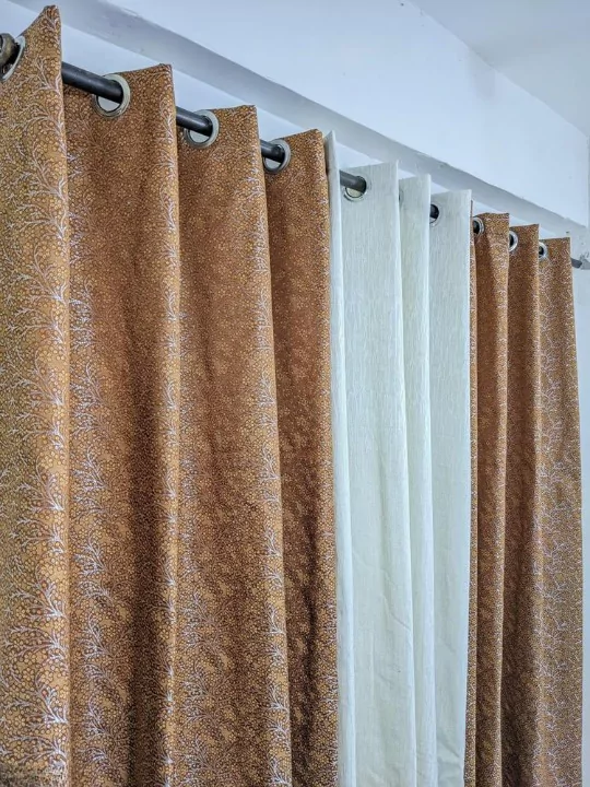 3 Pcs Jute Textured Indoor Home Curtains