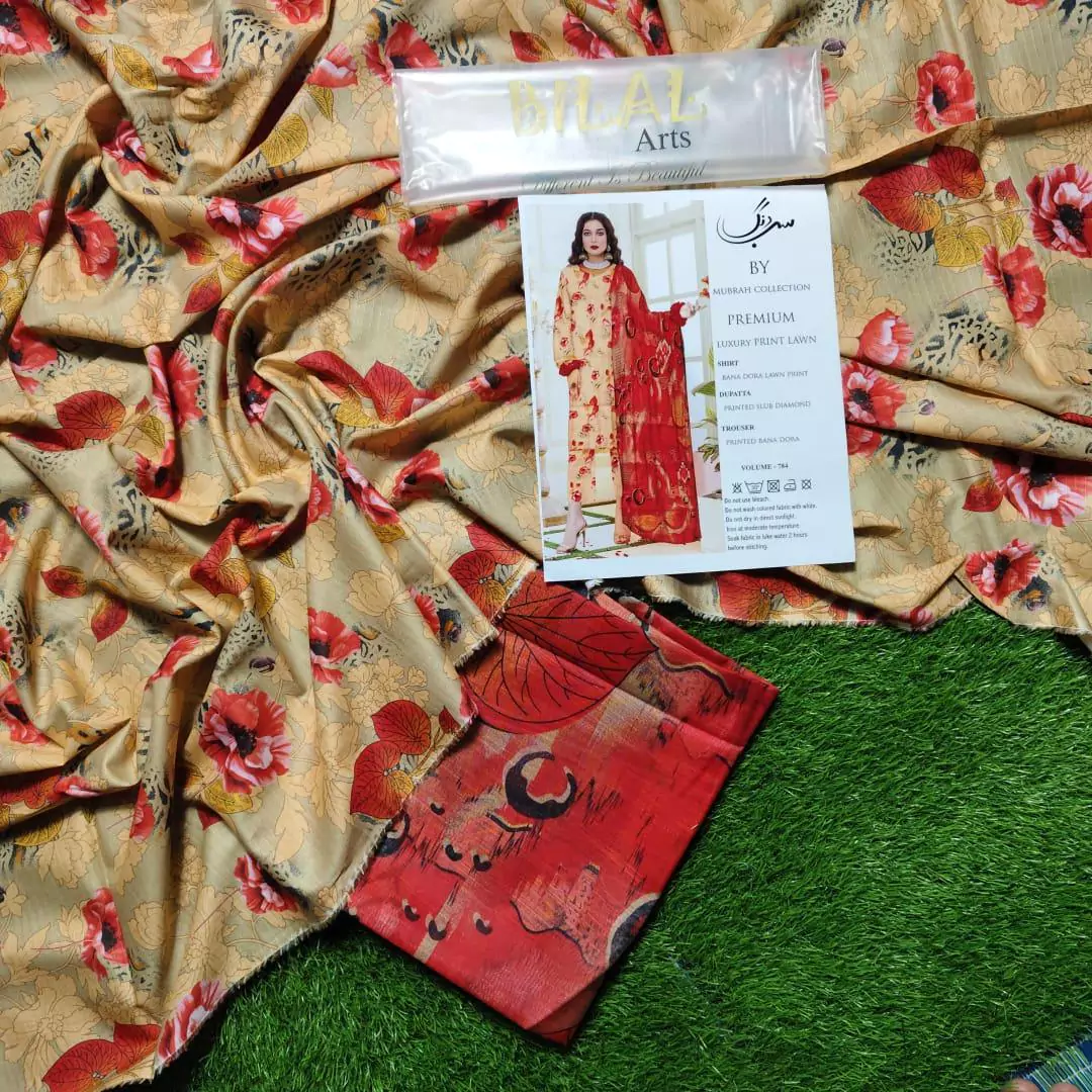 3 Pcs Unstitched Lawn Digital Print Suit VV622