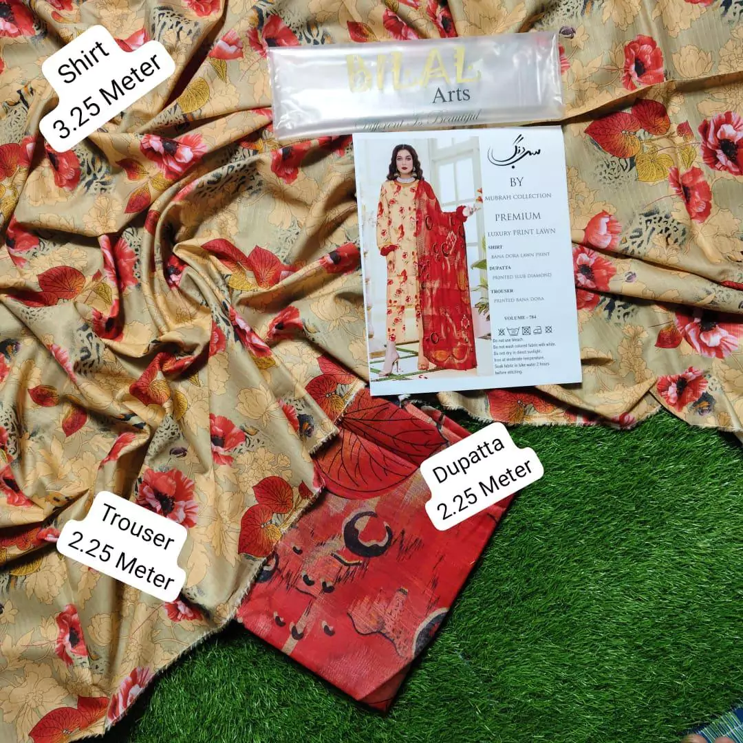 3 Pcs Unstitched Lawn Digital Print Suit VV622