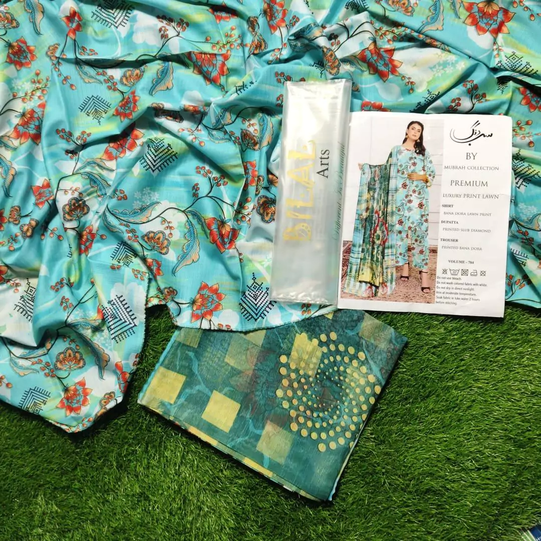 3 Pcs Unstitched Lawn Digital Print Suit VV623