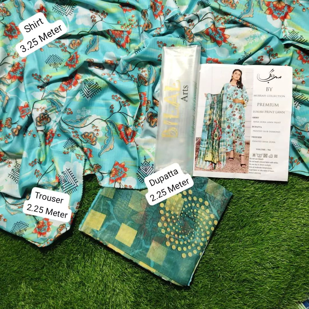 3 Pcs Unstitched Lawn Digital Print Suit VV623