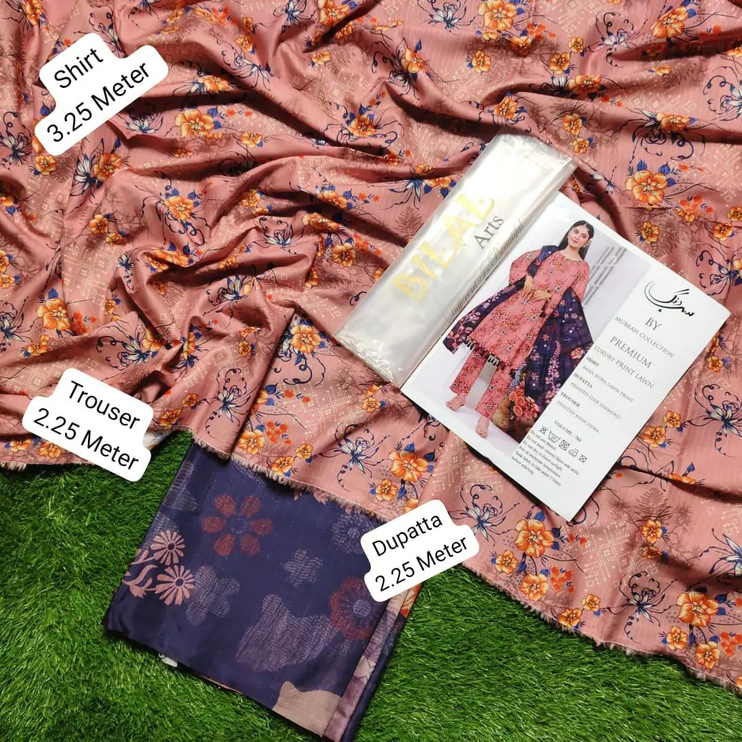 3 Pcs Unstitched Lawn Digital Print Suit VV624