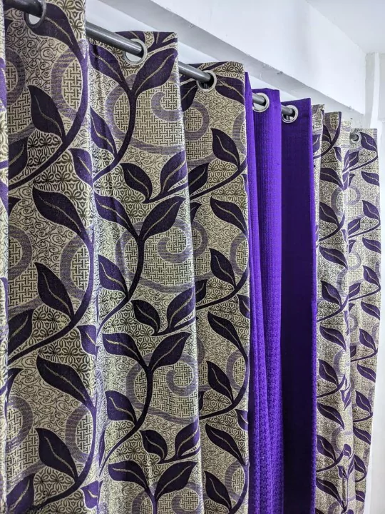 3 Pcs Velvet Curtains Purple Color