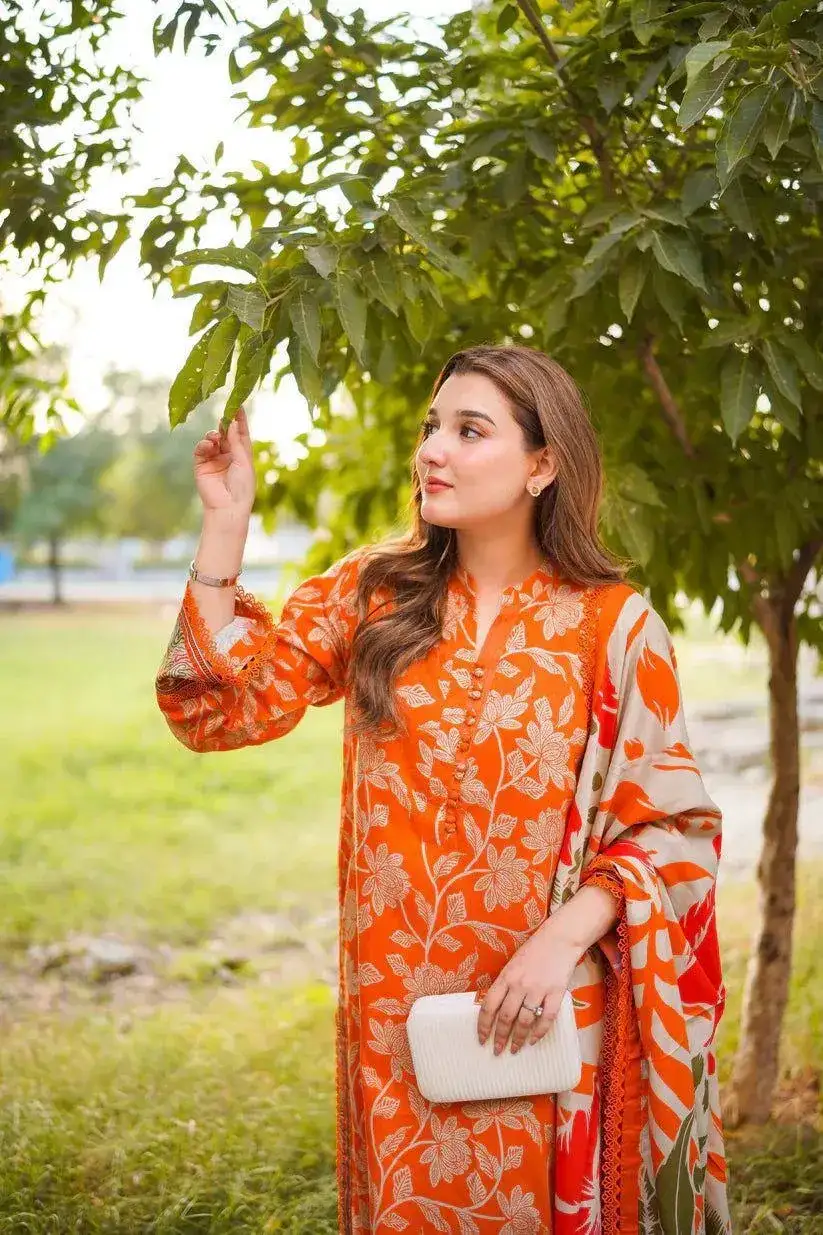 3 Pcs Women Printed Lawn Suit Multicolor Eid Party Wear VW859