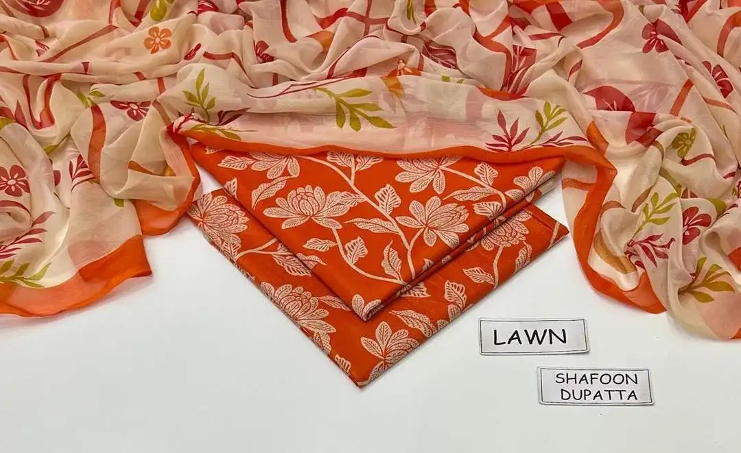 3 Pcs Women Printed Lawn Suit Multicolor Eid Party Wear VW859