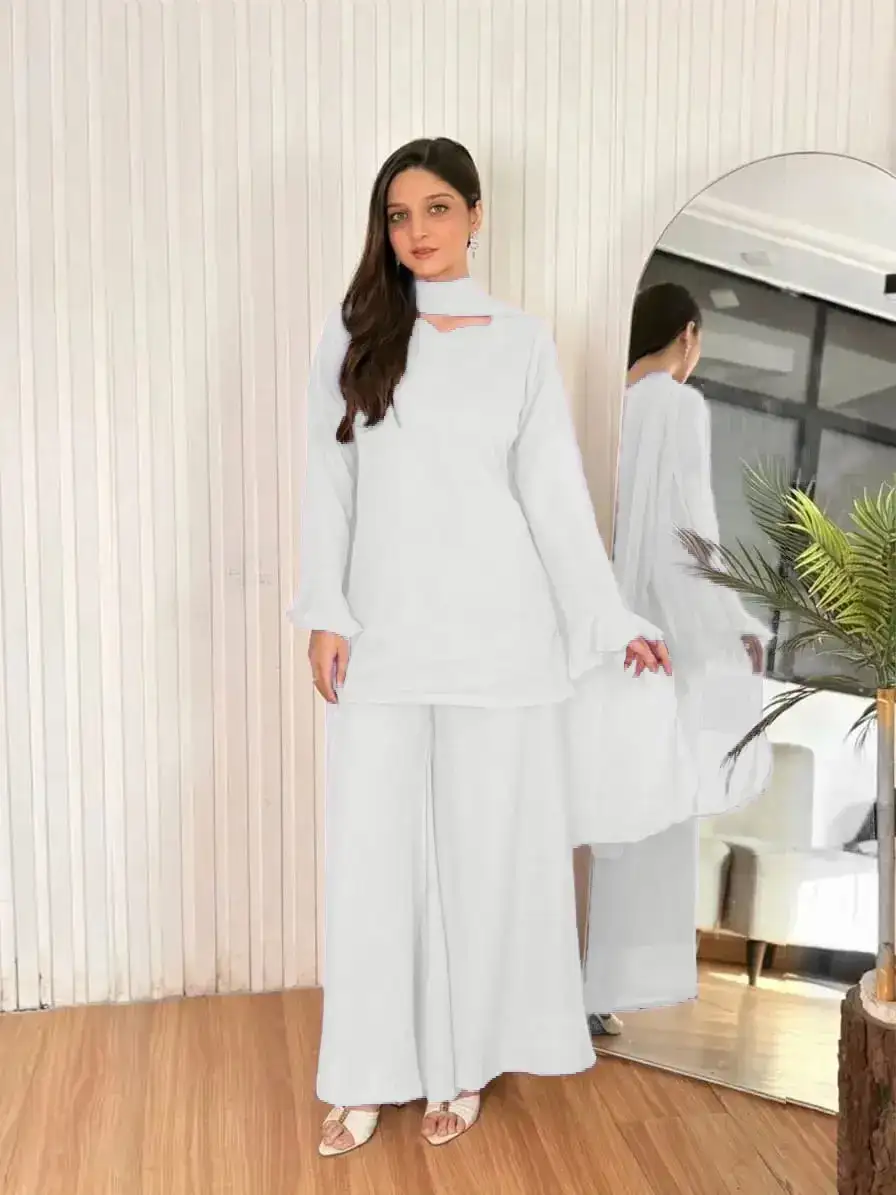 3 Pcs Women's Stitched Chiffon Plain Suit VX29
