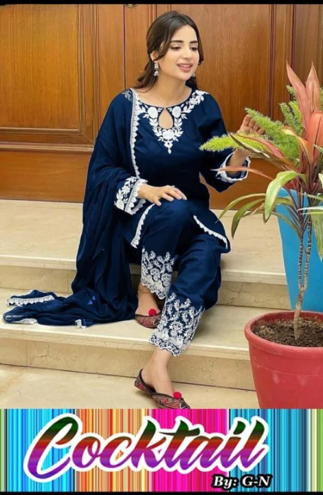 - 3 Pcs Women's Stitched Cotton Embroidered Suit VV670