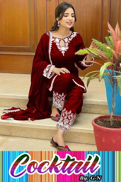  - 3 Pcs Women's Stitched Cotton Embroidered Suit VV671