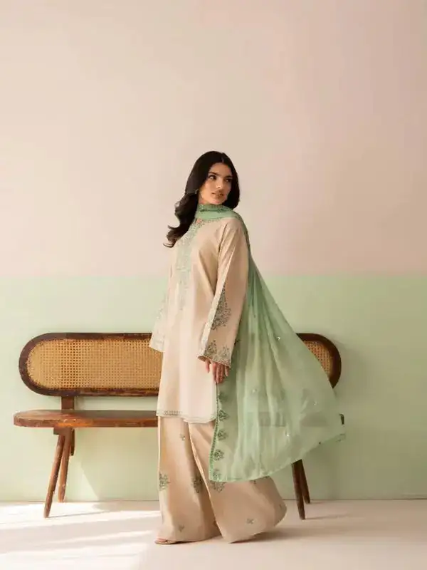 3 Pcs Women's Stitched Cotton Embroidered Suit VX36