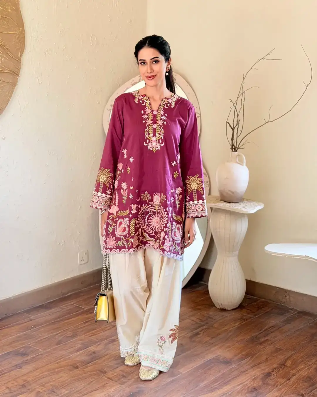 3 Pcs Women's Stitched Cotton Embroidered Suit VX37