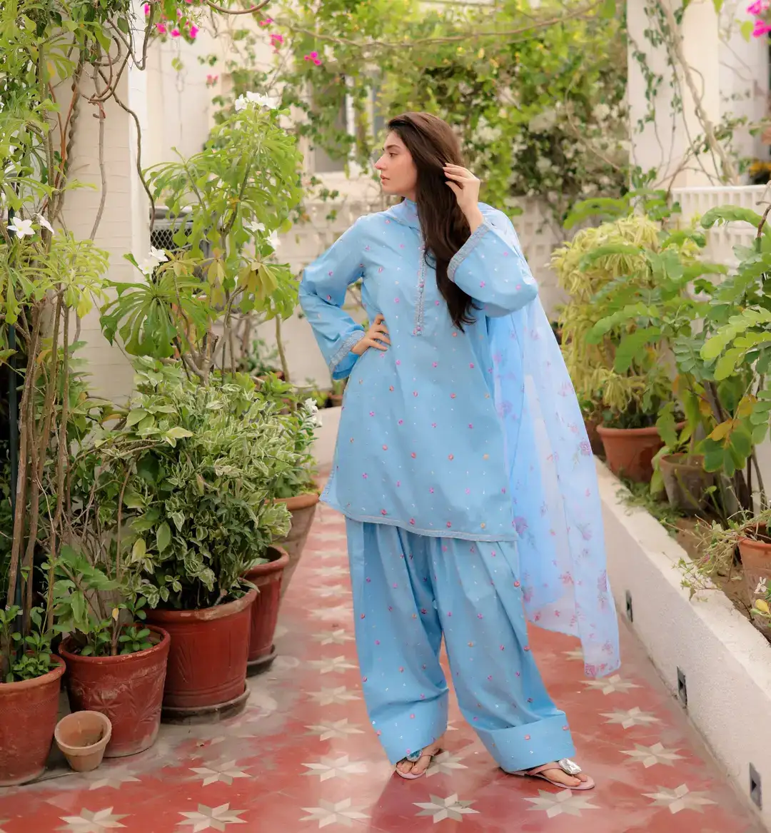 3 Pcs Women's Stitched Cotton Embroidered Suit VX39