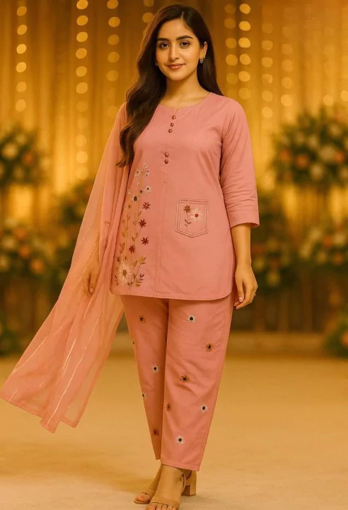 women stitched suits - 3 Pcs Women's Stitched Embroidered Cotton Suit VV316