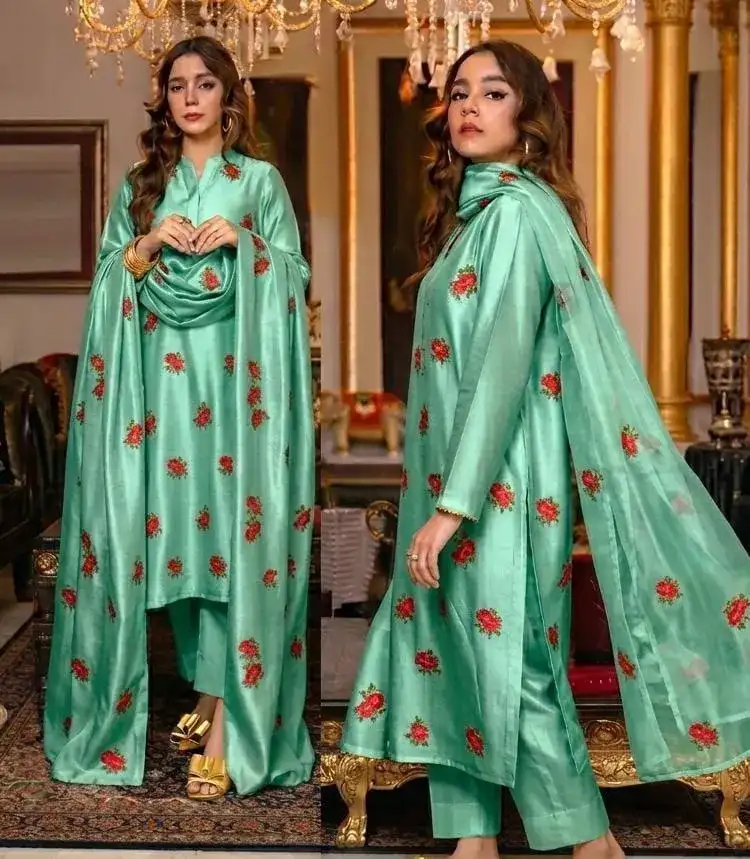 3 Pcs Women's Stitched Shamoz Silk Oraganza Suit VW798