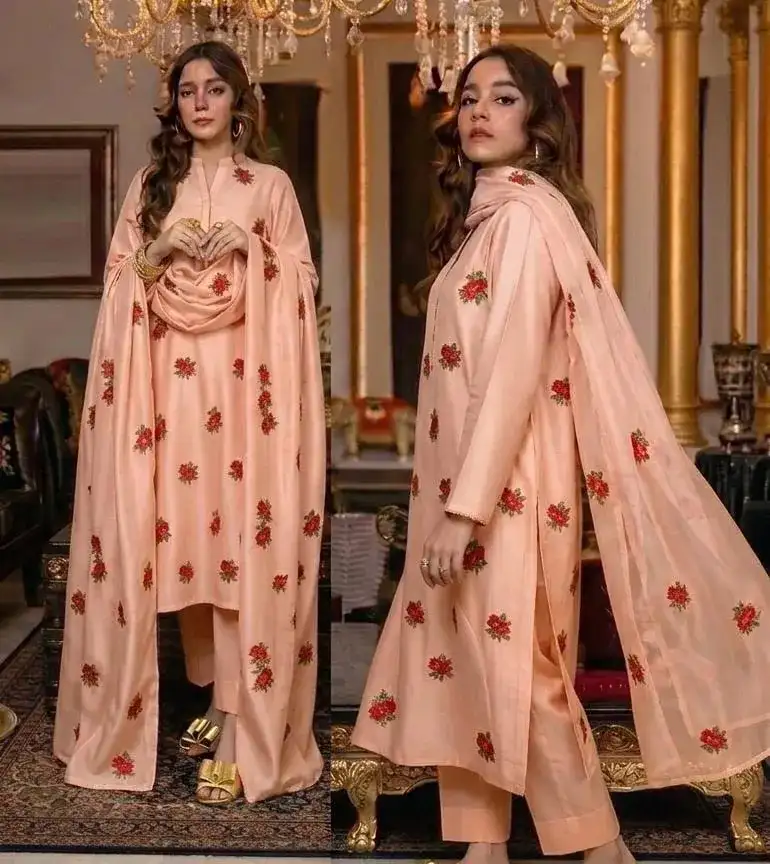 3 Pcs Women's Stitched Shamoz Silk Oraganza Suit VW800