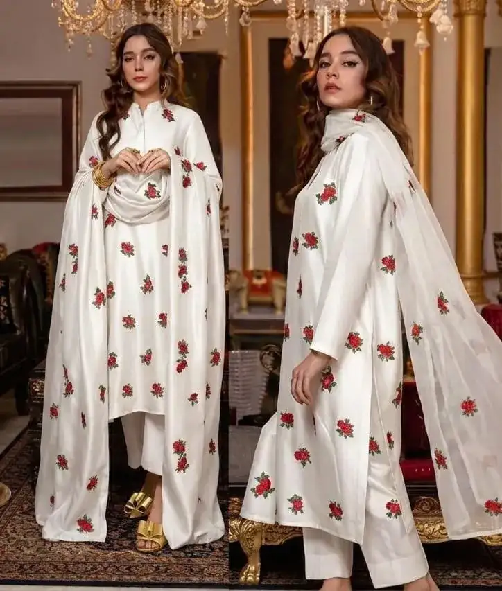 3 Pcs Women's Stitched Shamoz Silk Oraganza Suit VW801
