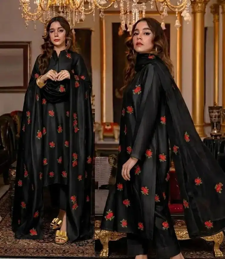 3 Pcs Women's Stitched Shamoz Silk Oraganza Suit VW802