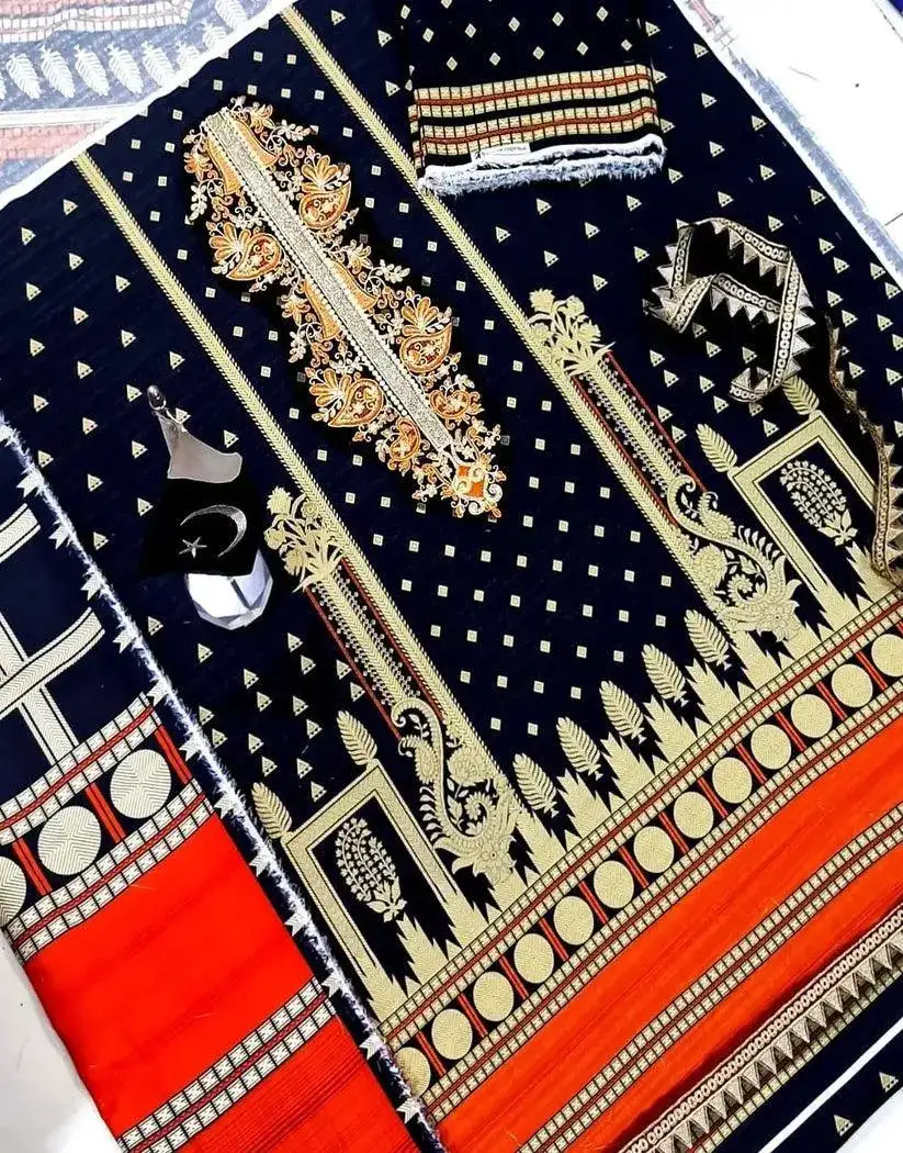 3 Pcs Women's Unstitched Chiffon Embroidered Suit VW570