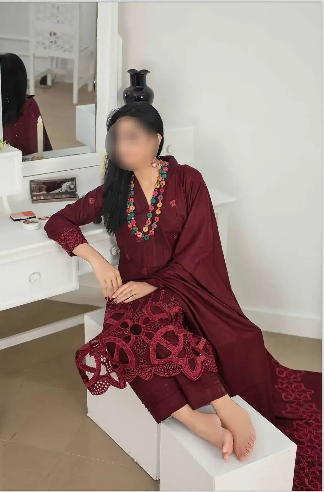 women unstitched suits - 3 Pcs Women's Unstitched Chikankari Dhanak Embroidered Suit VW543