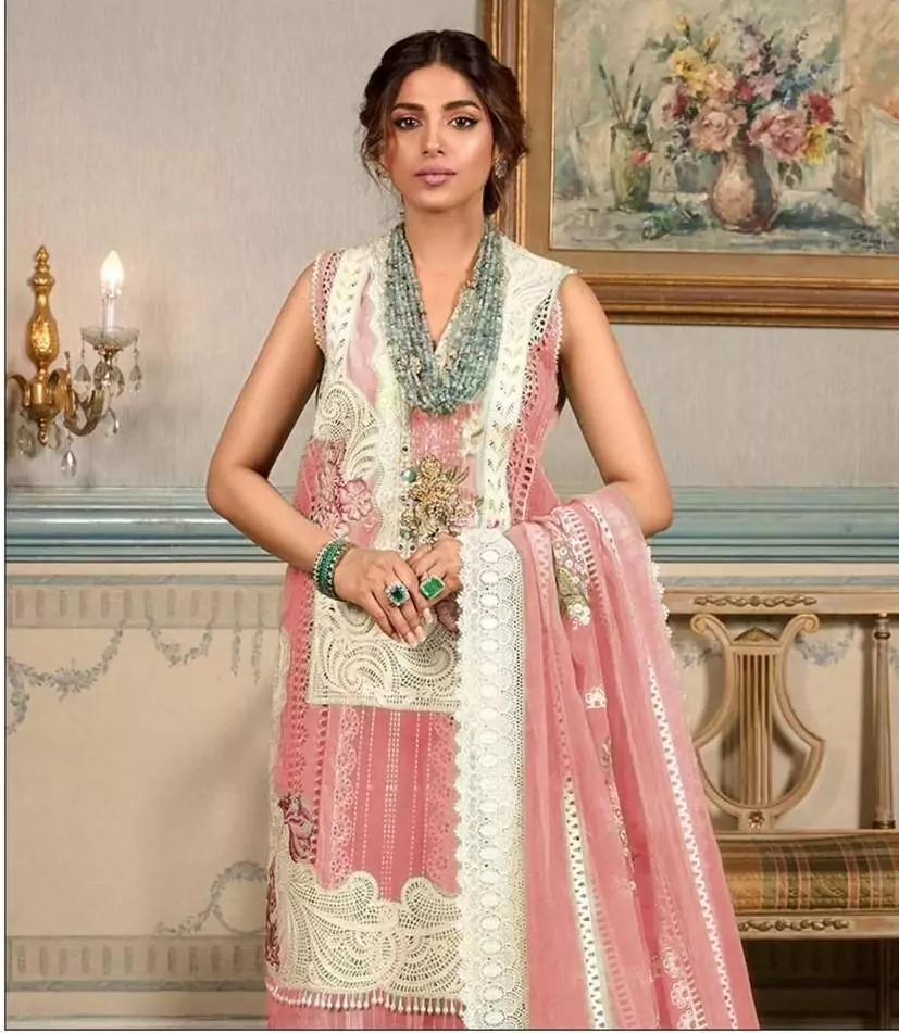  - 3 Pcs Women's Unstitched Chikankari Lawn Embroidered Suit ET88