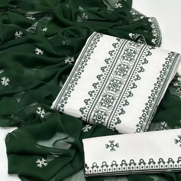  - 3 Pcs Women's Unstitched Cotton Embroidered Suit ET285