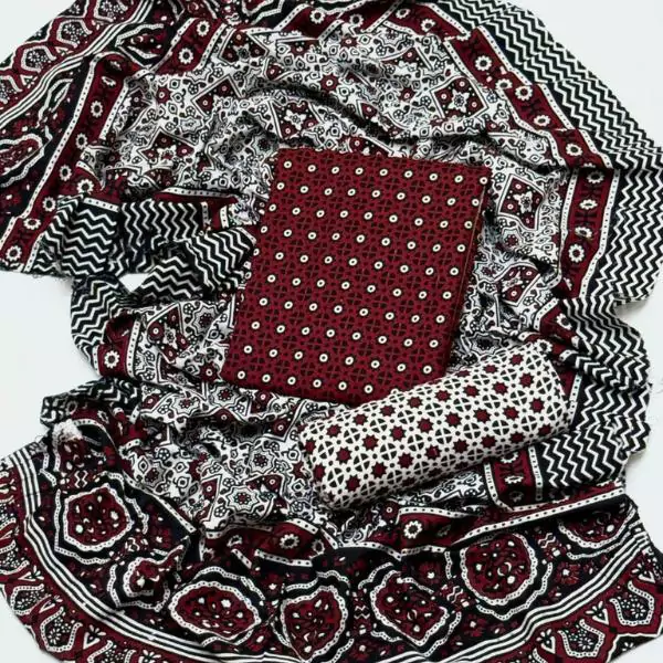 women unstitched suits - 3 Pcs Women's Unstitched Cotton Printed Sindhi Dress VV424