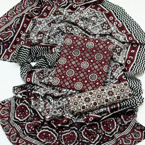 women unstitched suits - 3 Pcs Women's Unstitched Cotton Printed Sindhi Dress VV427