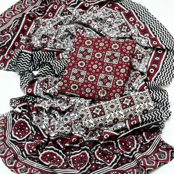 women unstitched suits - 3 Pcs Women's Unstitched Cotton Printed Sindhi Dress VV428