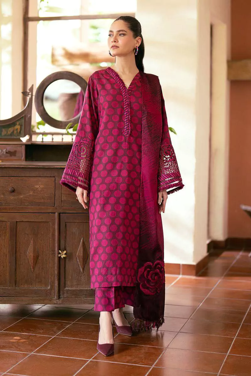  - 3 Pcs Women's Unstitched Dhanak Embroidered Plain Suit XP11