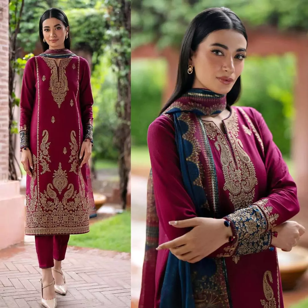  - 3 Pcs Women's Unstitched Dhanak Embroidered Suit IL42