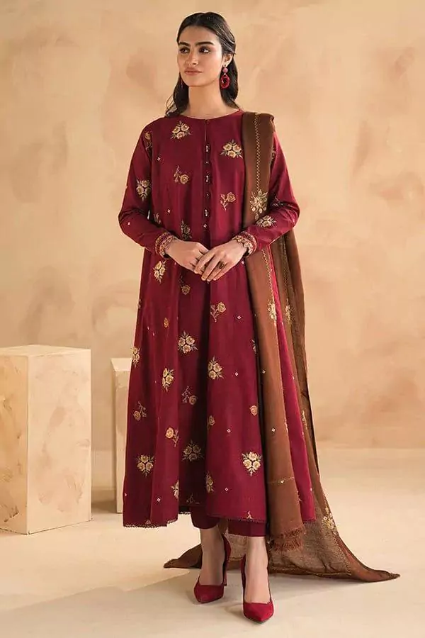  - 3 Pcs Women's Unstitched Dhanak Embroidered Suit IL43