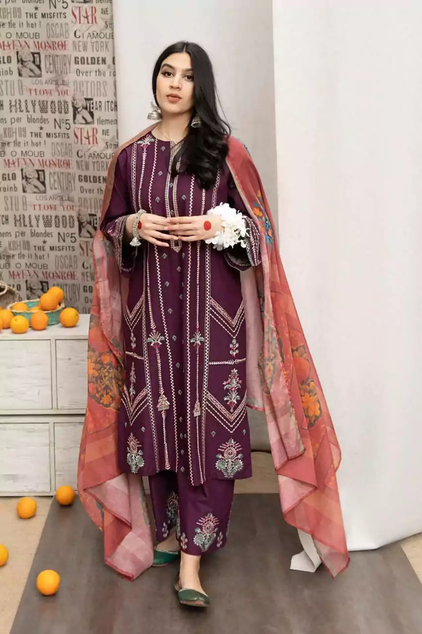  - 3 Pcs Women's Unstitched Dhanak Embroidered Suit IL44