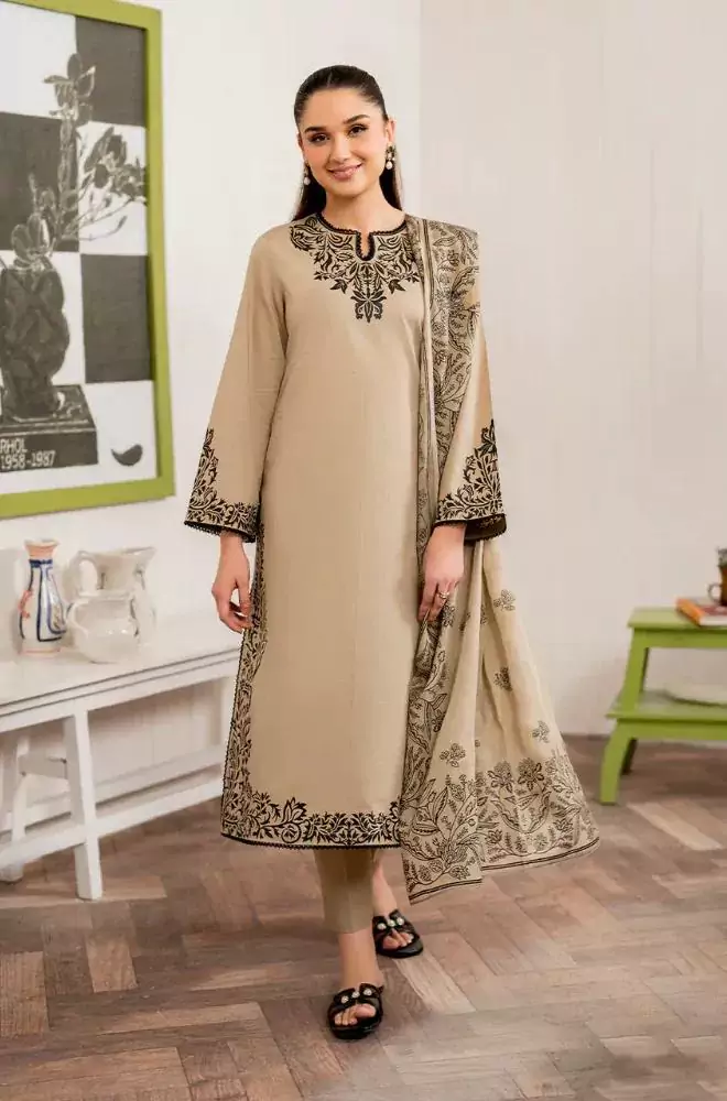  - 3 Pcs Women's Unstitched Dhanak Embroidered Suit IL47