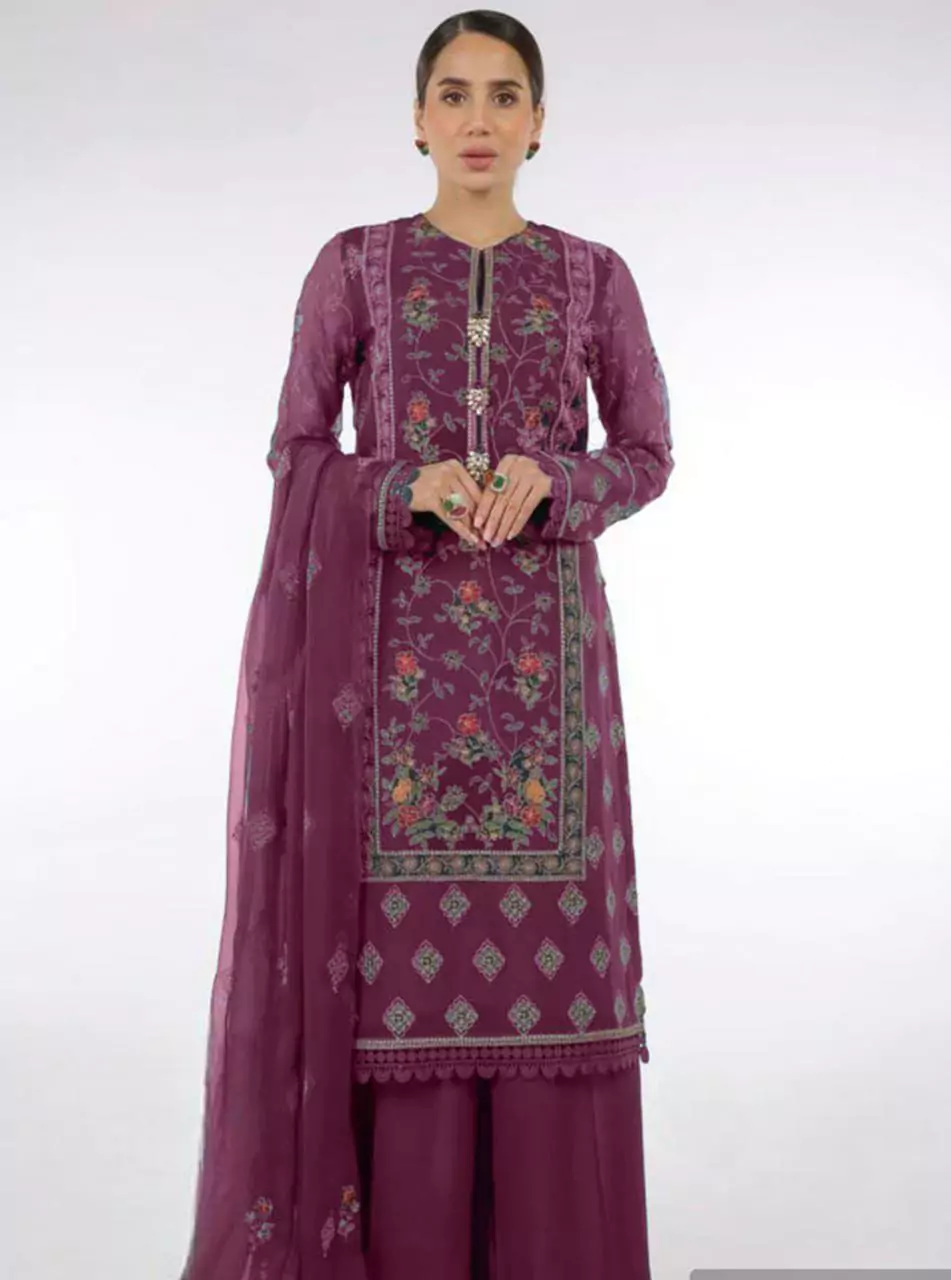  - 3 Pcs Women's Unstitched Dhanak Embroidered Suit JP08