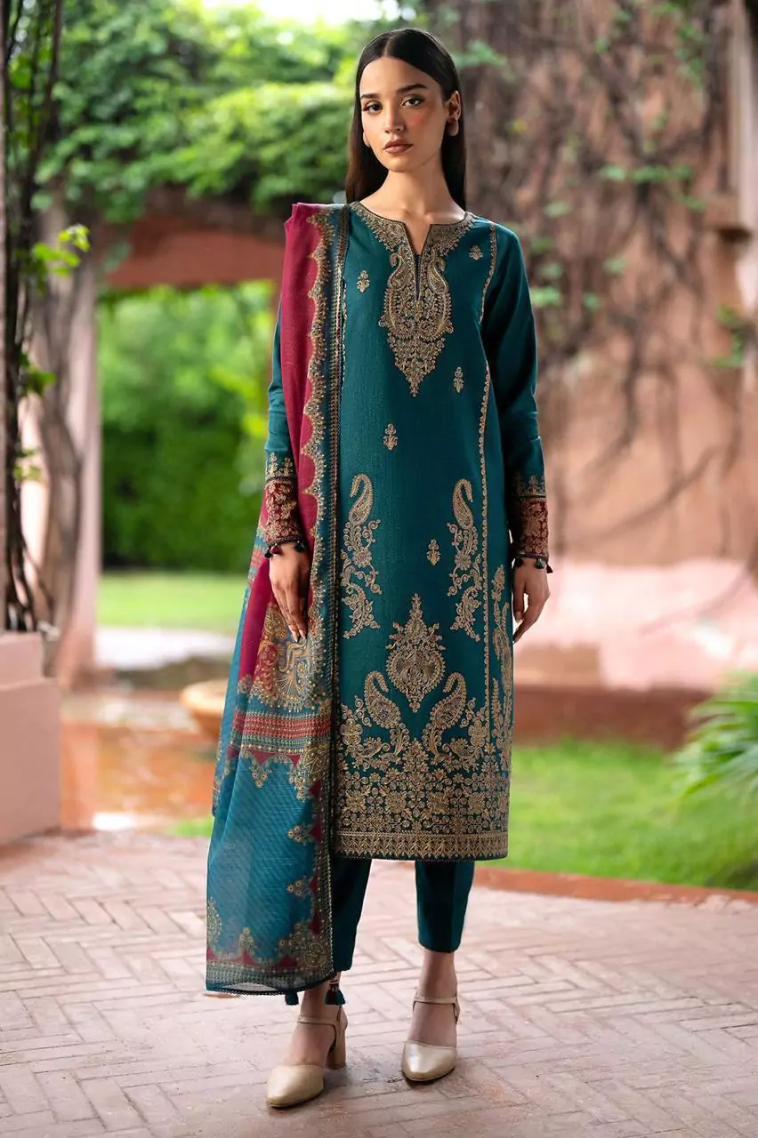  - 3 Pcs Women's Unstitched Dhanak Embroidered Suit LI32