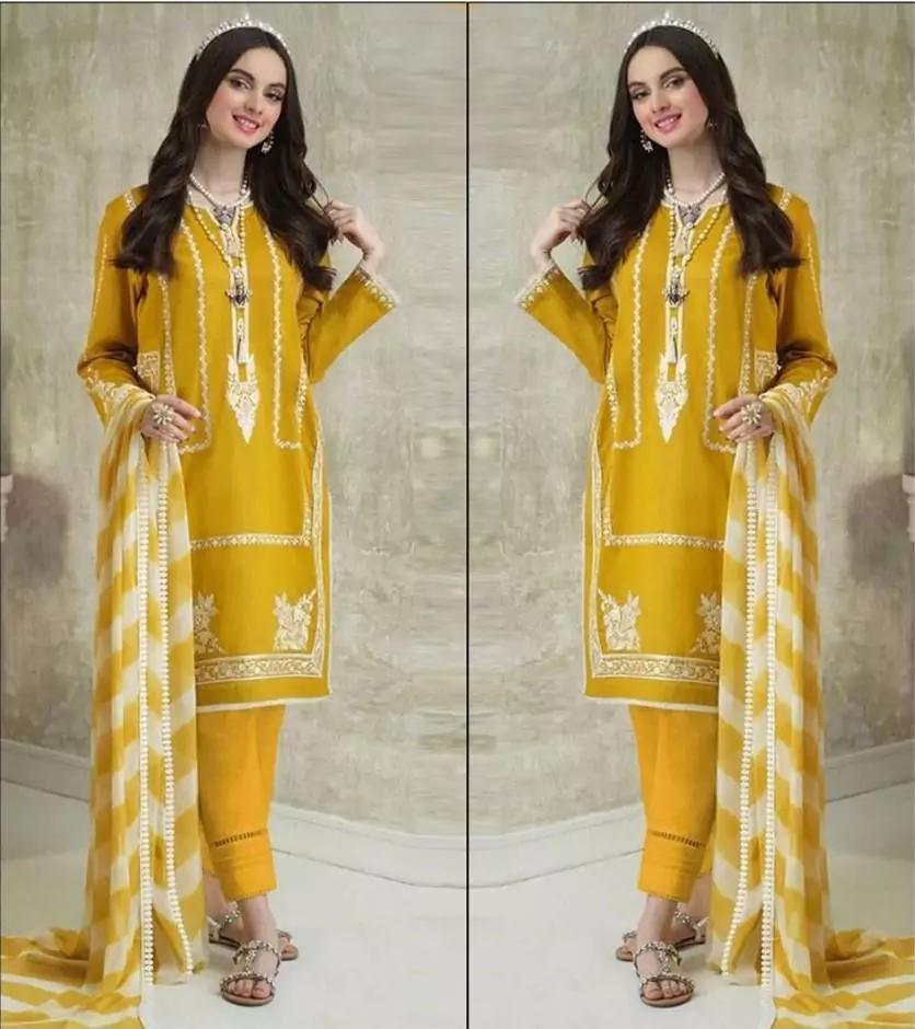  - 3 Pcs Women's Unstitched Dhanak Embroidered Suit LI33