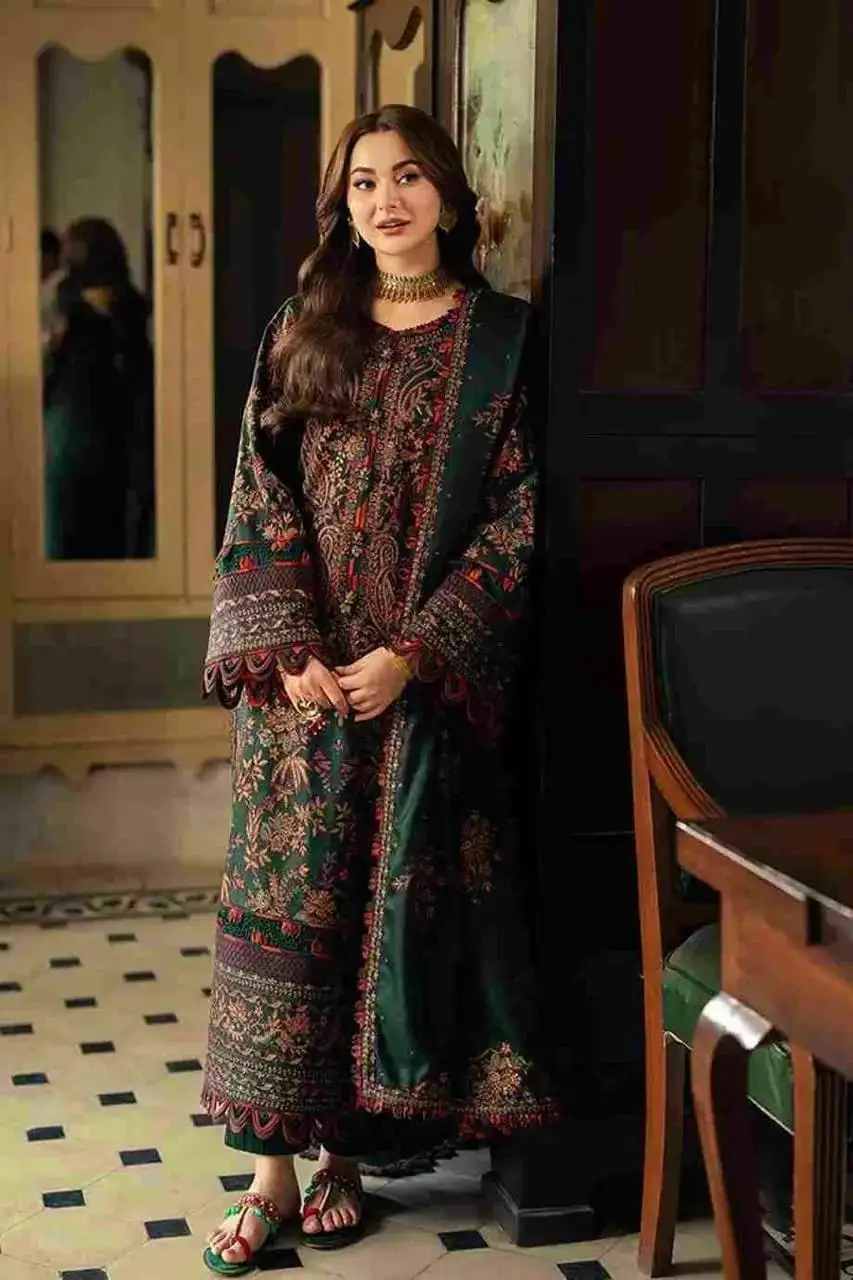women unstitched suits - 3 Pcs Women's Unstitched Dhanak Embroidered Suit VW281