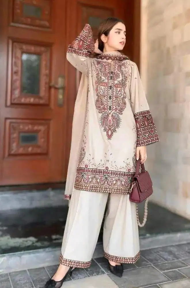 women unstitched suits - 3 Pcs Women's Unstitched Dhanak Embroidered Suit VW282