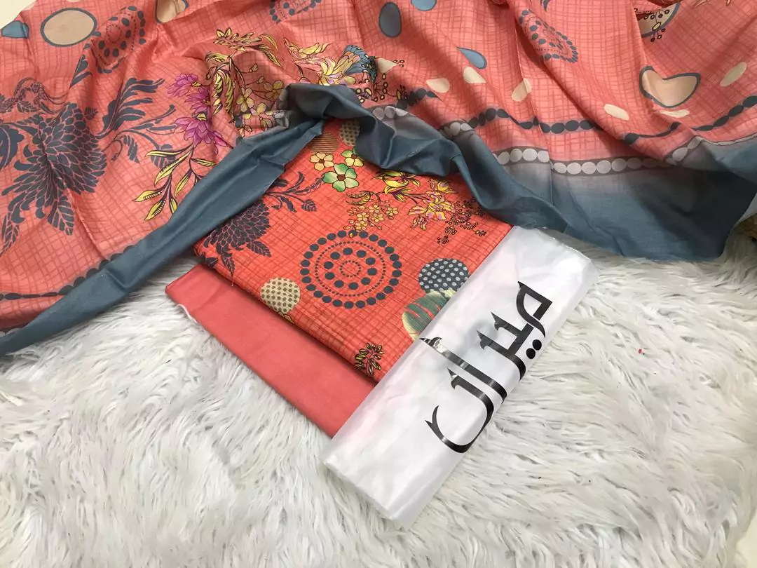 women unstitched suits - 3 Pcs Women's Unstitched Digital Print Lawn Suit VV451