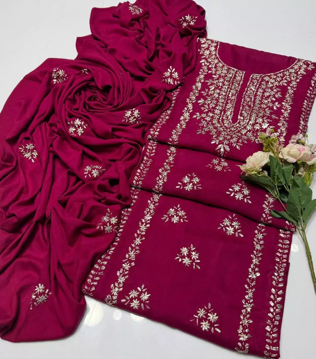 women unstitched suits - 3 Pcs Women's Unstitched Gota Work Linen Suit VV668