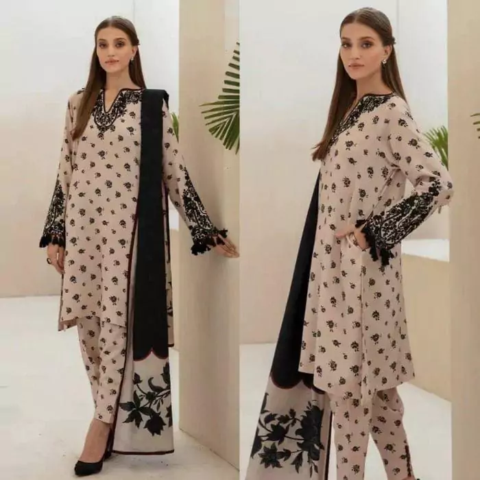  - 3 Pcs Women's Unstitched Karandi Digital Print Suit IL12