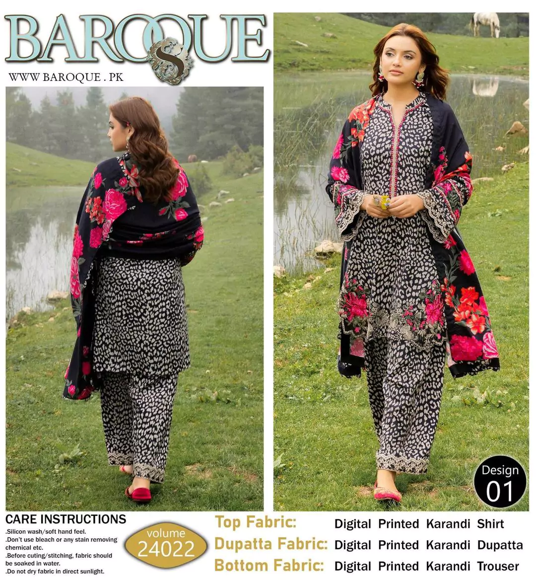3 Pcs Women's Unstitched Karandi Digital Print Suit KL19