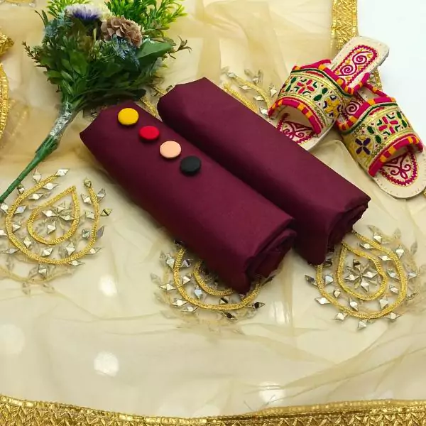 women unstitched suits - 3 Pcs Women's Unstitched Katan Silk Plain Suit VV656