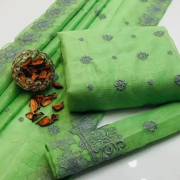 women unstitched suits - 3 Pcs Women's Unstitched Khaadi Net Embroidered Suit VW279