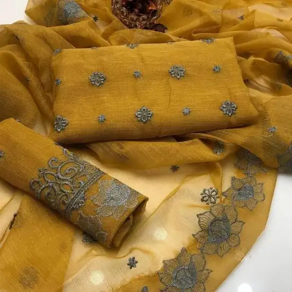 women unstitched suits - 3 Pcs Women's Unstitched Khaadi Net Embroidered Suit VW280