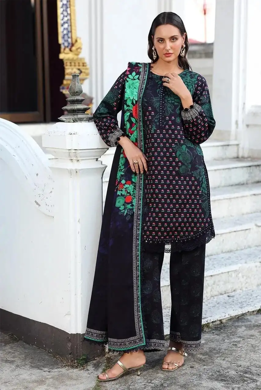 3 Pcs Women's Unstitched Khaddar Printed Suit VW431