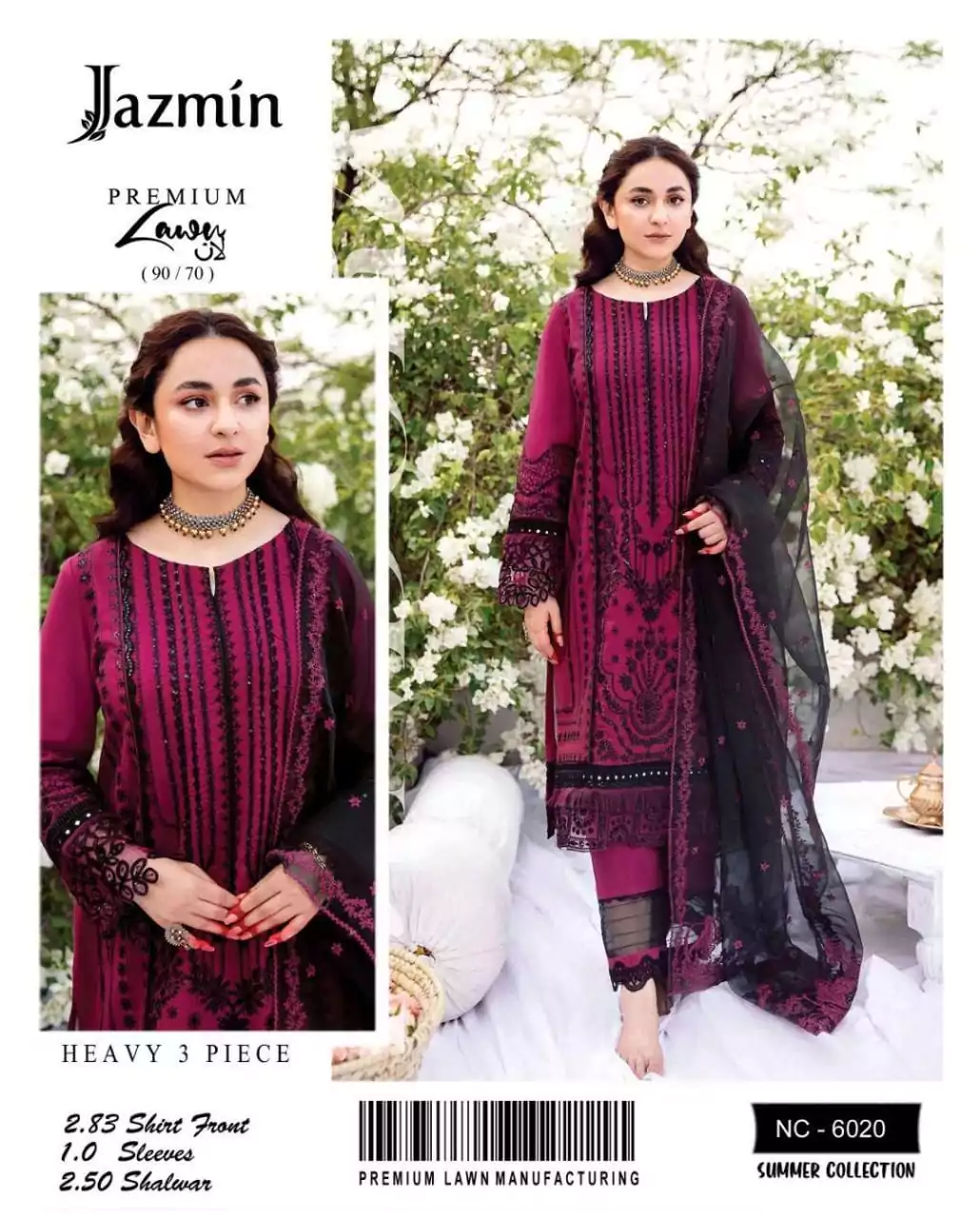  - 3 Pcs Women's Unstitched Lawn Embroidered Suit ET106