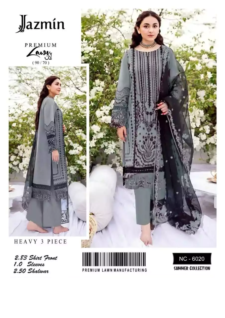  - 3 Pcs Women's Unstitched Lawn Embroidered Suit ET107