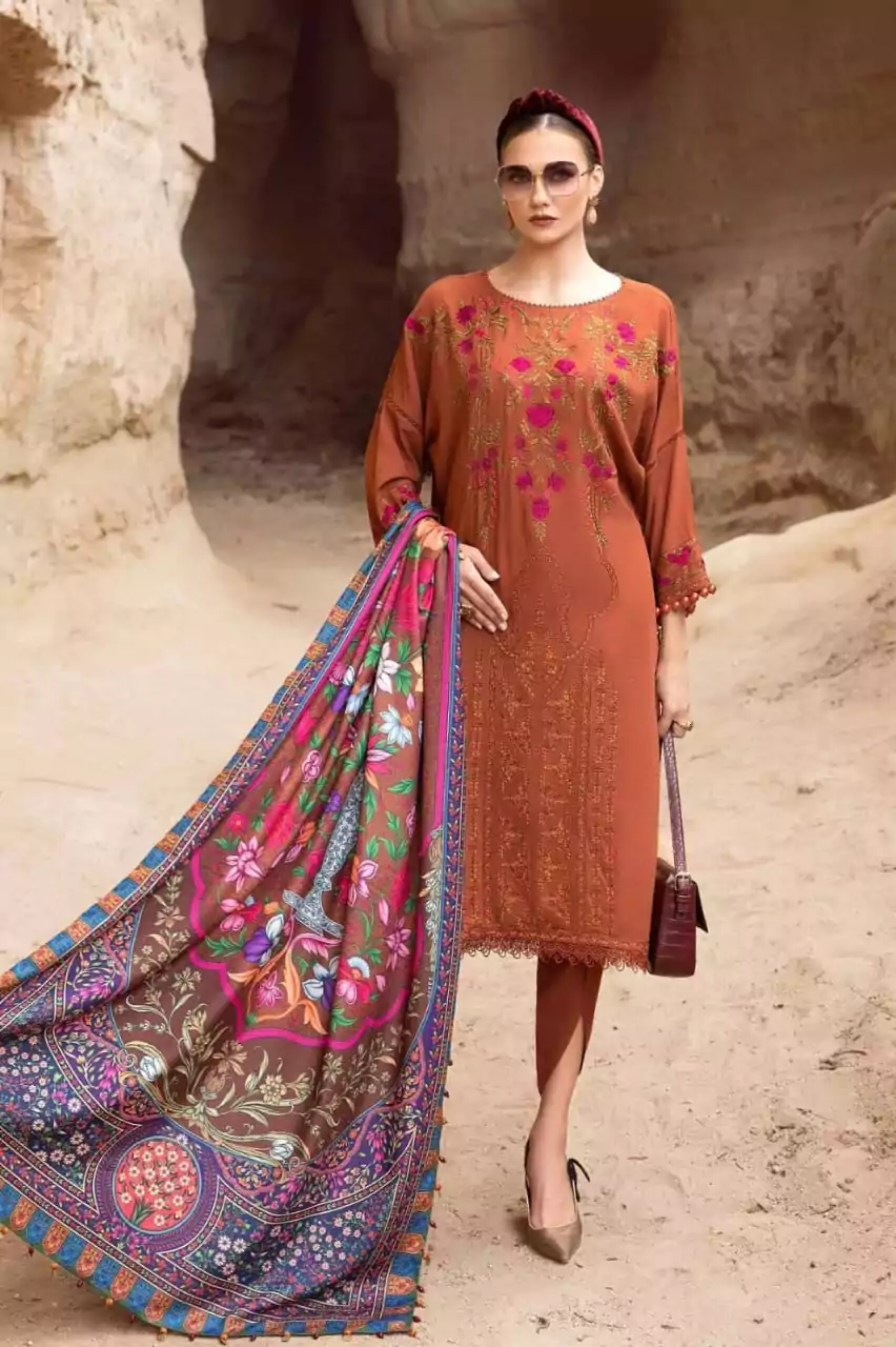  - 3 Pcs Women's Unstitched Lawn Embroidered Suit ET246