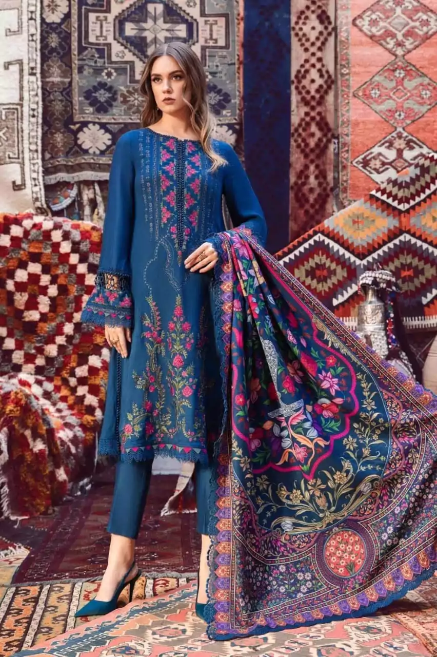  - 3 Pcs Women's Unstitched Lawn Embroidered Suit ET247