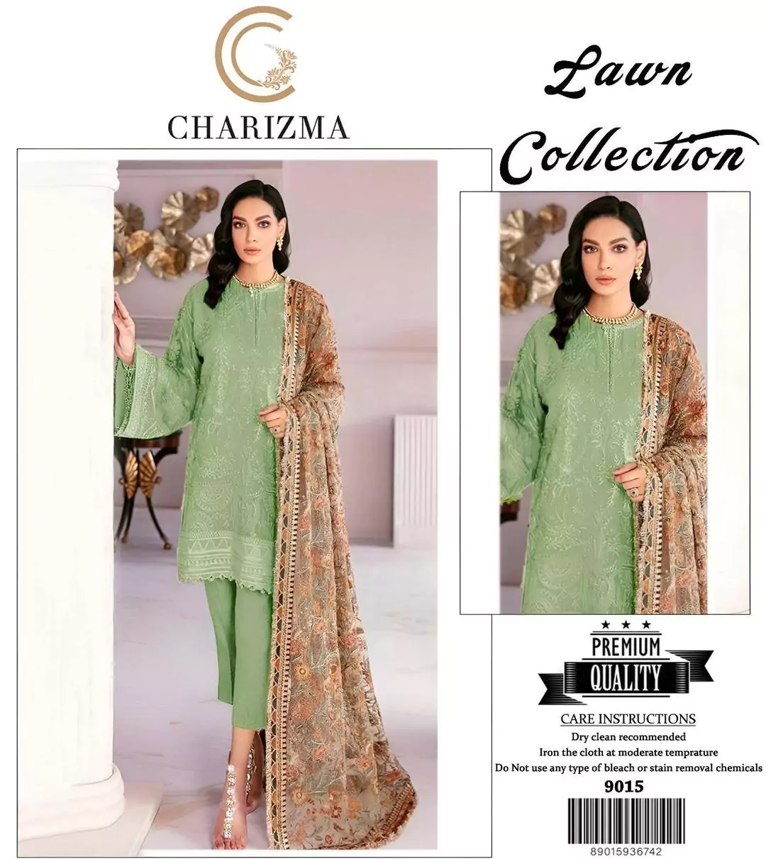  - 3 Pcs Women's Unstitched Lawn Embroidered Suit LI77